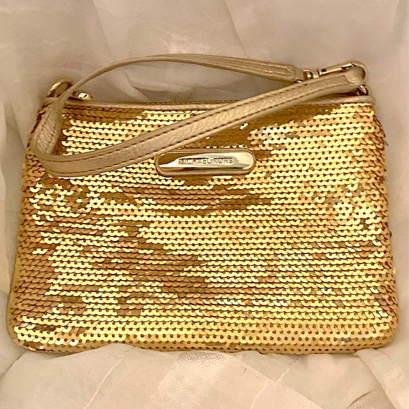 Michael Kors Gold Sequin and Leather Wristlet - Picture 3 of 8